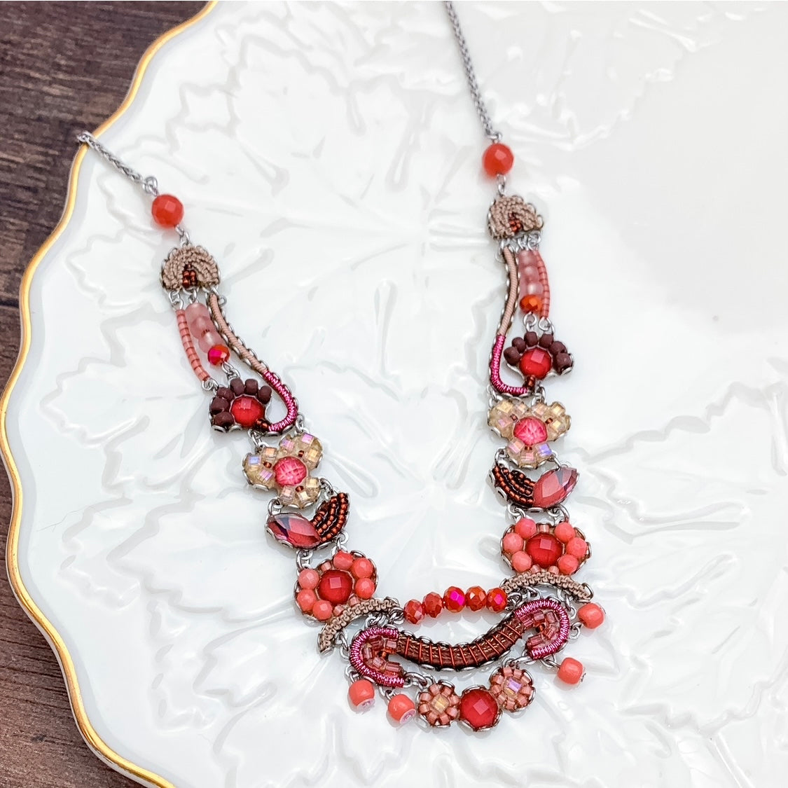 Coral Boho Chic Ayala Bar Necklace