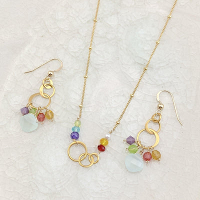 Mini Bubbles Colorful Layering Necklace and Earrings Set - Anna Balkan 