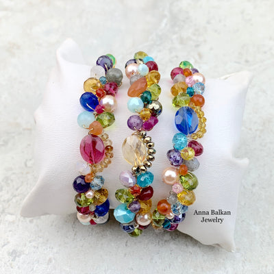 stack of colorful bracelets 