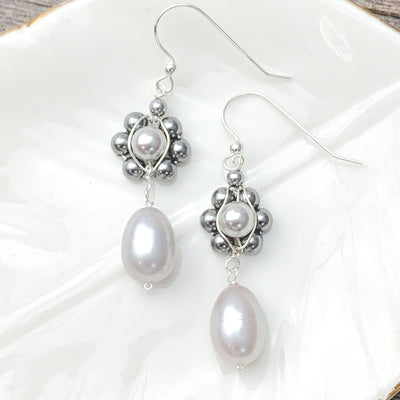 platinum pearl flower earrings 
