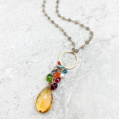 Long Colorful Gem Pendant Necklace 38" - Anna Balkan 