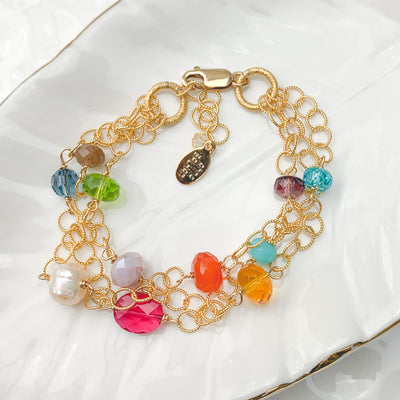 colorful gemstone multistrand bracelet 