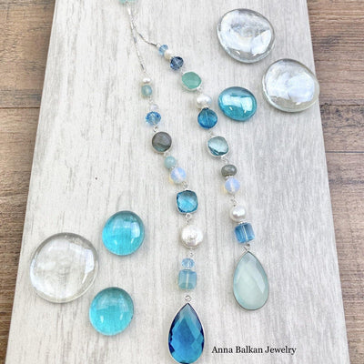 Blue Waters Summer Lariat Necklace - Anna Balkan 