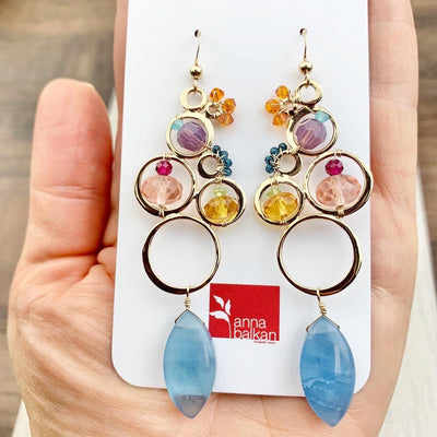 Statement Marquee Aquamarine Bubble Earrings - Anna Balkan 