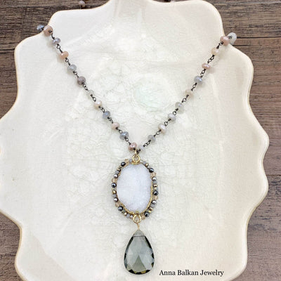Statement Druzy and Gems Long Layering Necklace - Anna Balkan 