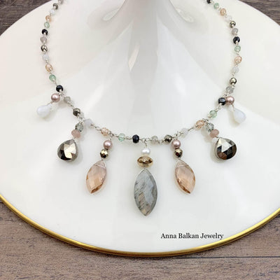 Elegant Drape w Marquee Gems Necklace - Anna Balkan 