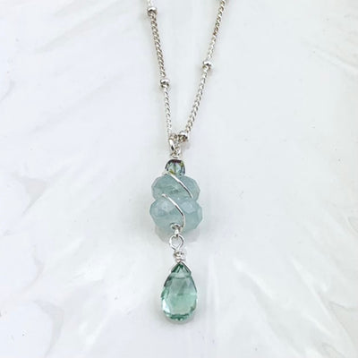 Two Stacked Aquamarine with Gem Drop Necklace