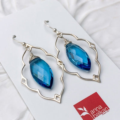 Statement Filigree Earrings with Marquee Blue Spinel Quartz