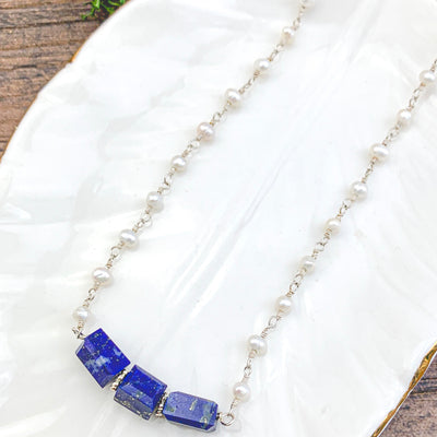 Denim Tumble Necklace on Pearls