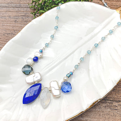Denim Marquee and Pearl Katie Gem Necklace
