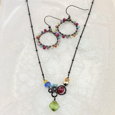 Pop of Color Vintage Inspired Aria Necklace and Hoops Set - Anna Balkan 