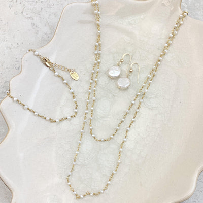 Classic Elegance Pearl Rosary Jewelry Set Long Layering - Anna Balkan 