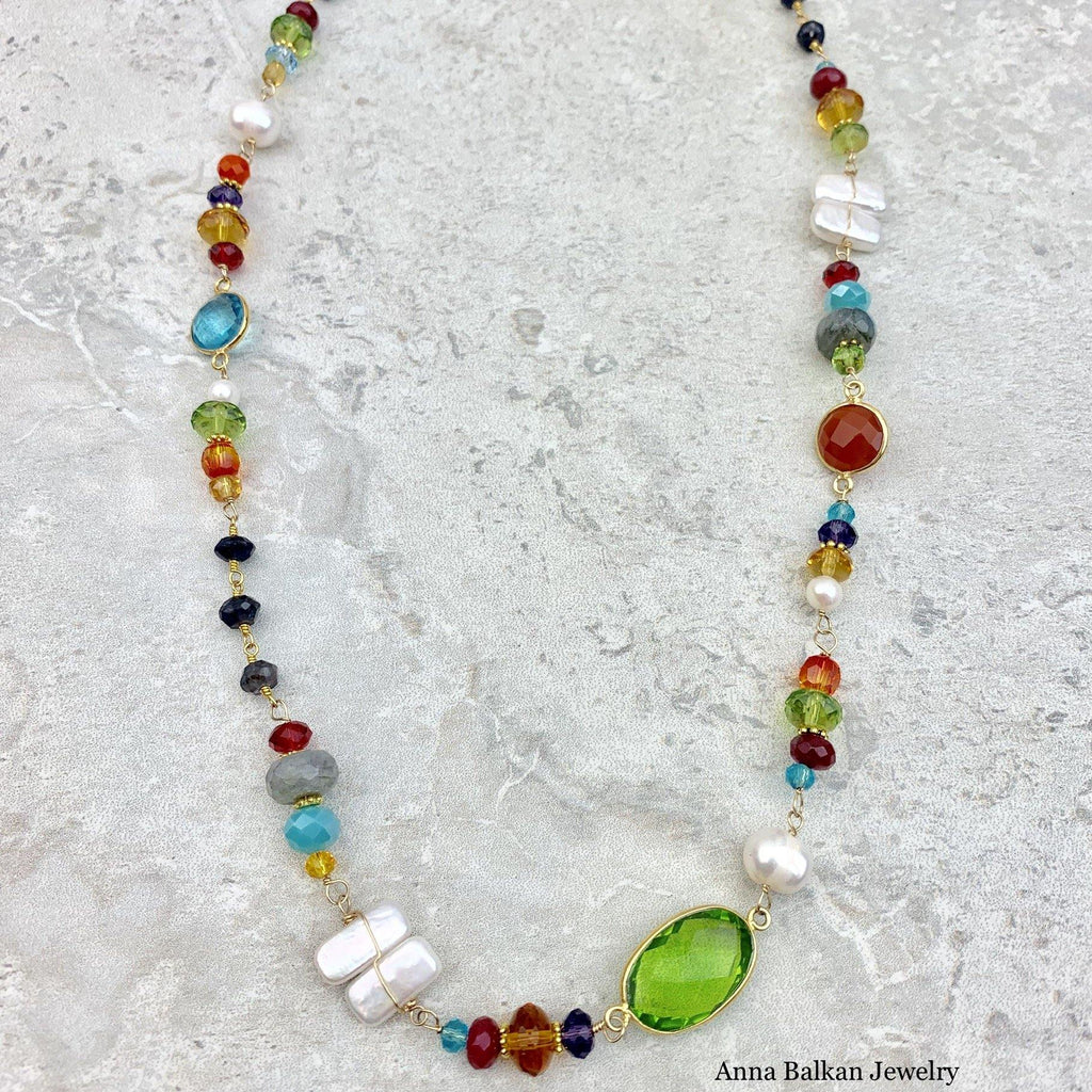 Colorful Necklace w/ Pearls and Gems 18