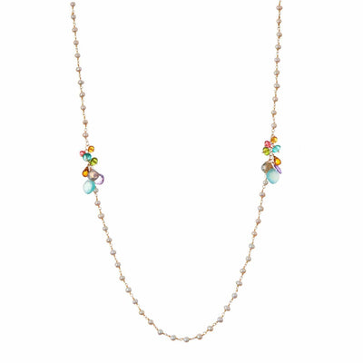 Colorful Long w Gem Sections Long Layering Necklace 38" - Anna Balkan 