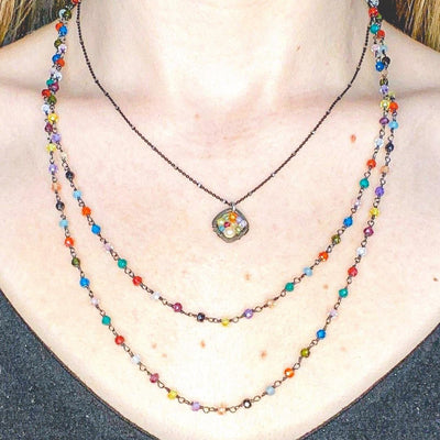 Mini Diamond Shape and Gems Necklace - Anna Balkan 