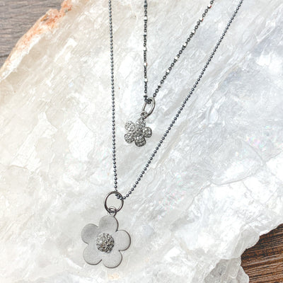 pave diamond flower necklaces 