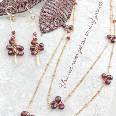 garnet stick earrings and necklace gold filled