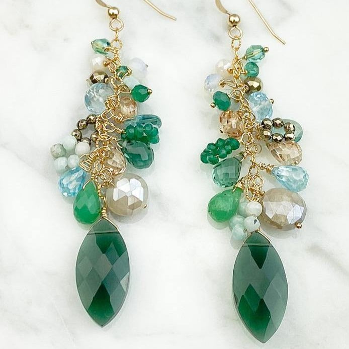 Emerald Quartz Draping Earrings - Anna Balkan 