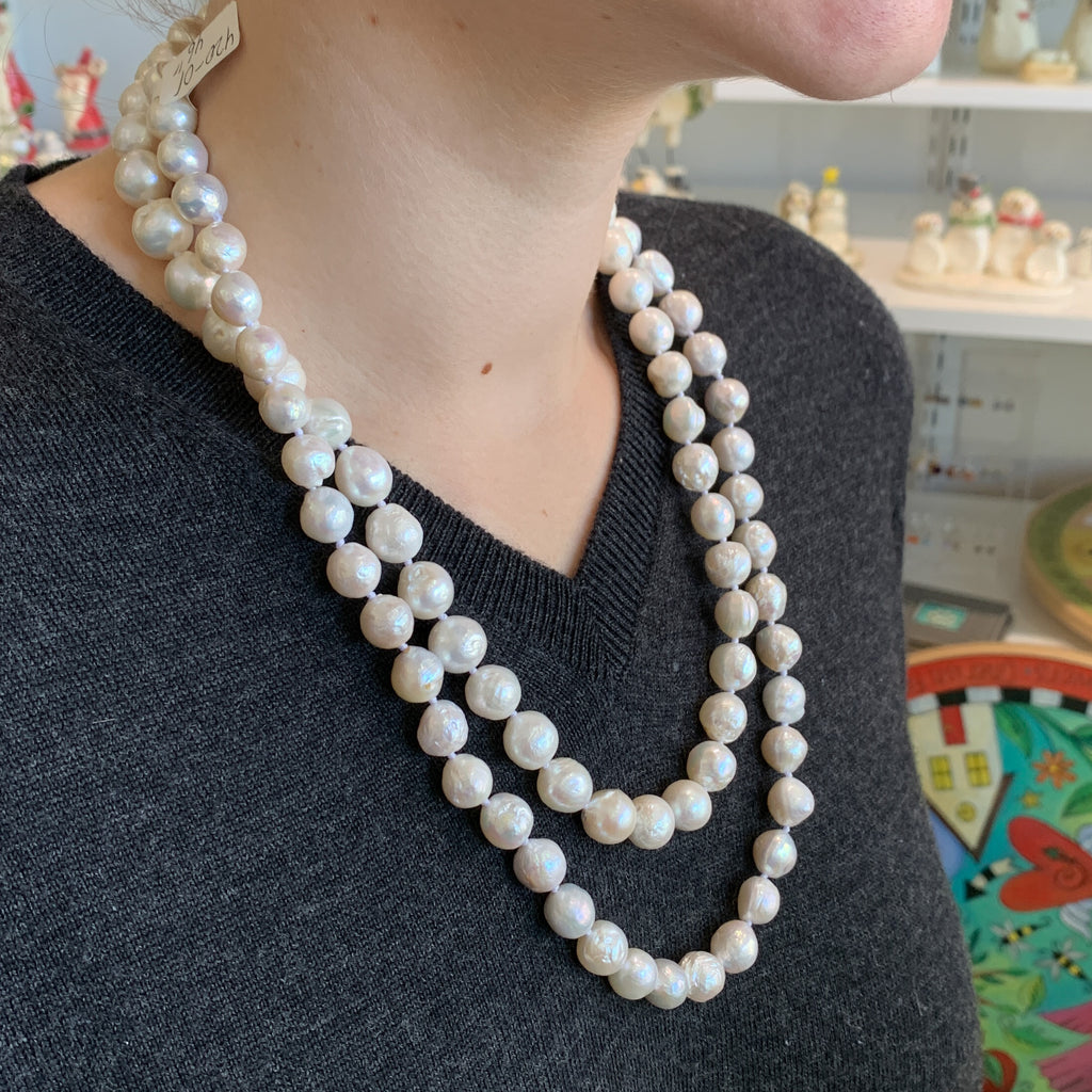 Long Classic White On Silk Edison Pearl necklace