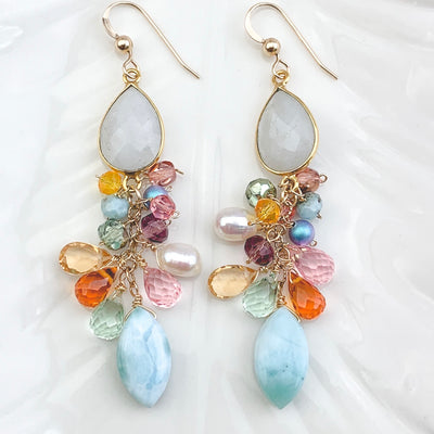 Moonstone and Larimar Shimmering Elegance Earrings - Anna Balkan