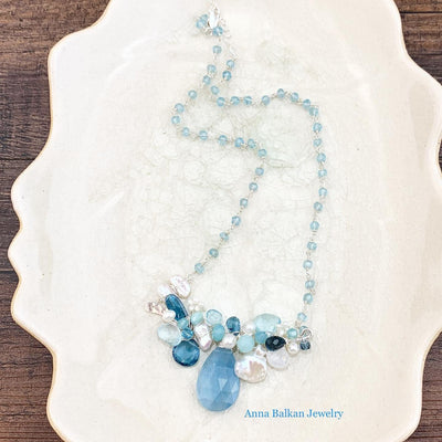 Signature Aquamarine Ombre Branch necklace - Anna Balkan 