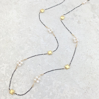Mixed Metal and Pearls Mid Length Necklace - Anna Balkan 