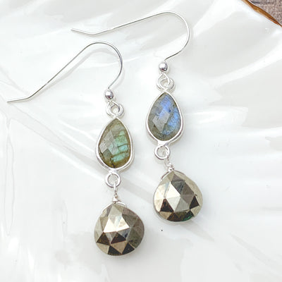 labradorite and pyrite silver earrings 