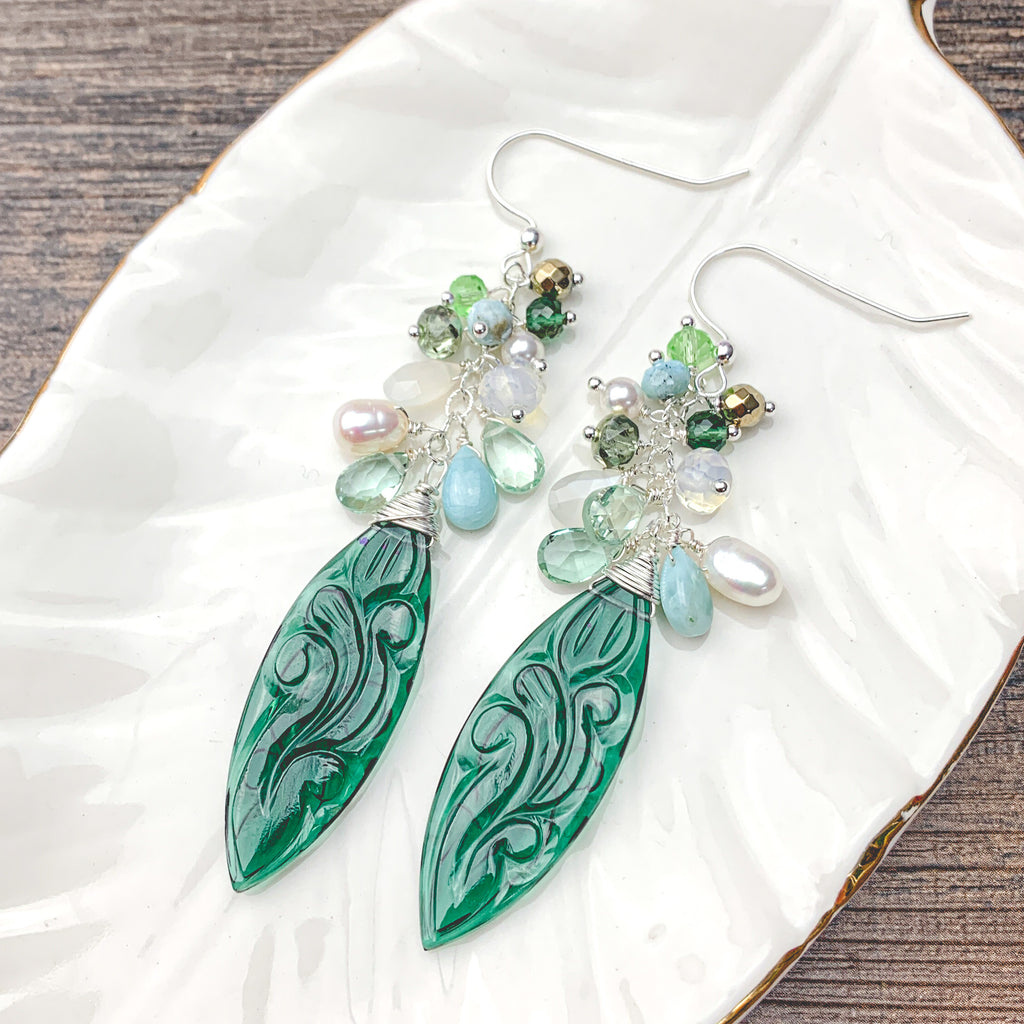 Carved Emerald Quartz Earrings