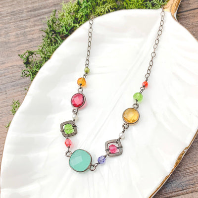 oxidized chalcedony mixed shape necklace